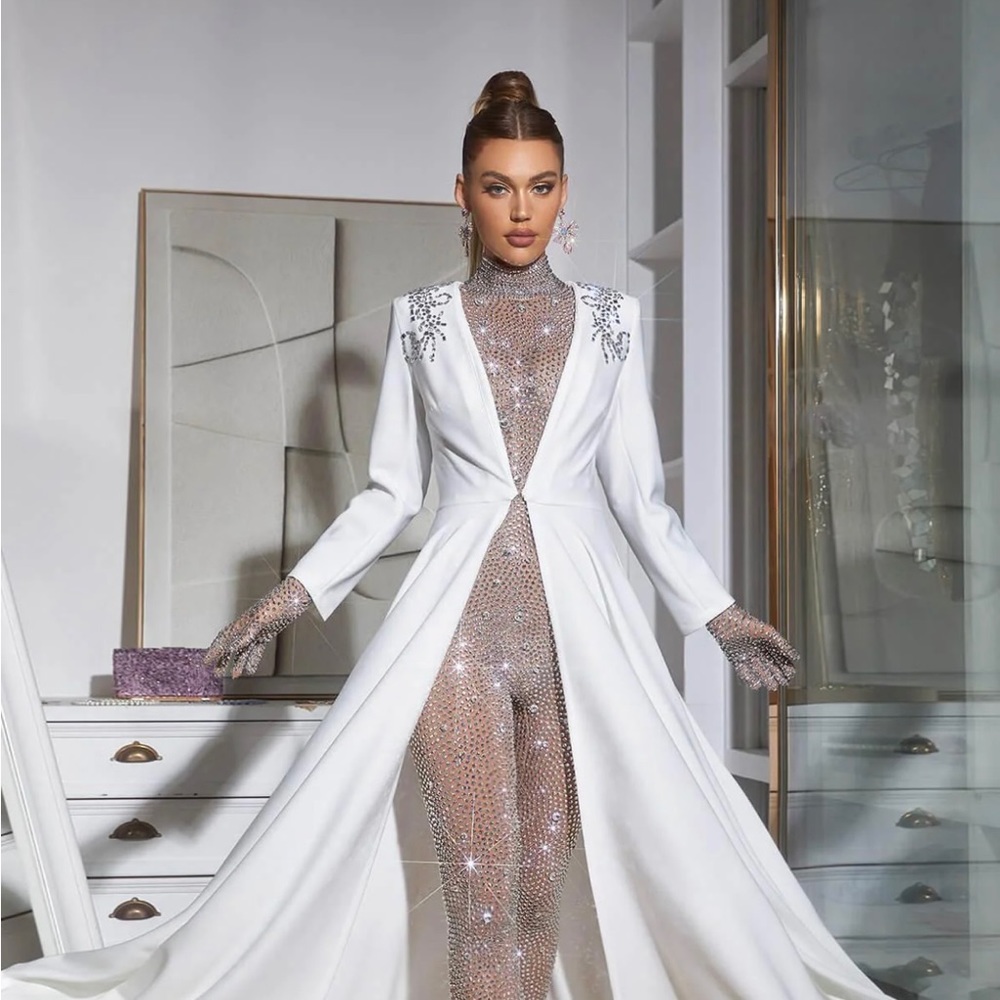 Mew Mews Rhinestone Jumpsuit and Embellished Coat set